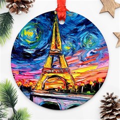 Eiffel Tower Starry Night Print Van Gogh Round Ornament (two Sides) by Sarkoni