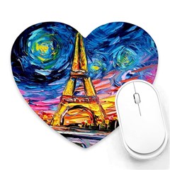 Eiffel Tower Starry Night Print Van Gogh Heart Mousepad by Sarkoni