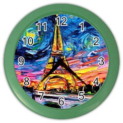 Eiffel Tower Starry Night Print Van Gogh Color Wall Clock