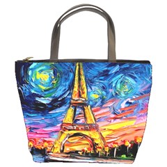 Eiffel Tower Starry Night Print Van Gogh Bucket Bag by Sarkoni