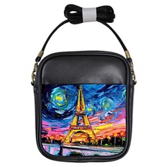 Eiffel Tower Starry Night Print Van Gogh Girls Sling Bag by Sarkoni