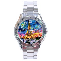 Eiffel Tower Starry Night Print Van Gogh Stainless Steel Analogue Watch by Sarkoni