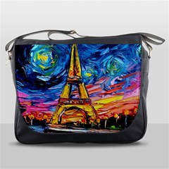 Eiffel Tower Starry Night Print Van Gogh Messenger Bag by Sarkoni