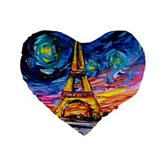 Eiffel Tower Starry Night Print Van Gogh Standard 16  Premium Heart Shape Cushions