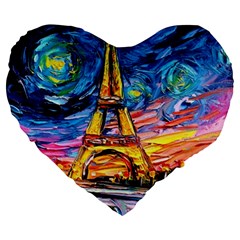 Eiffel Tower Starry Night Print Van Gogh Large 19  Premium Heart Shape Cushions by Sarkoni