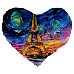 Eiffel Tower Starry Night Print Van Gogh Large 19  Premium Flano Heart Shape Cushions by Sarkoni