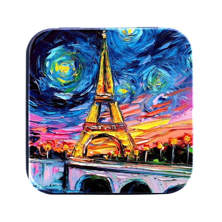 Eiffel Tower Starry Night Print Van Gogh Square Metal Box (Black)