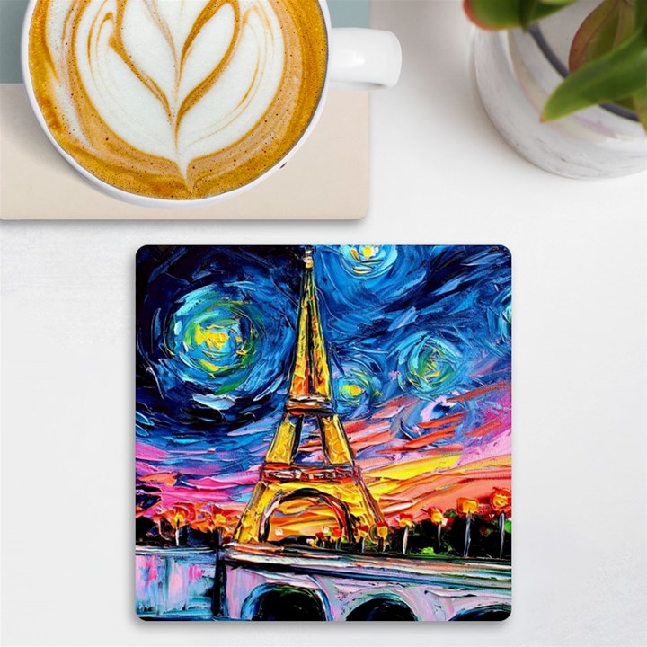 Eiffel Tower Starry Night Print Van Gogh UV Print Square Tile Coaster 