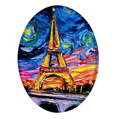 Eiffel Tower Starry Night Print Van Gogh Oval Glass Fridge Magnet (4 Pack)