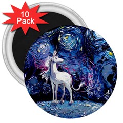 Unicorn Starry Night Print Van Gogh 3  Magnets (10 Pack)  by Sarkoni