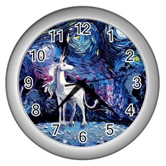 Unicorn Starry Night Print Van Gogh Wall Clock (silver) by Sarkoni