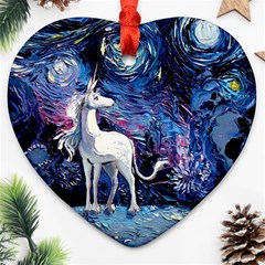 Unicorn Starry Night Print Van Gogh Heart Ornament (two Sides)