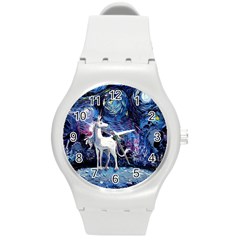 Unicorn Starry Night Print Van Gogh Round Plastic Sport Watch (m) by Sarkoni