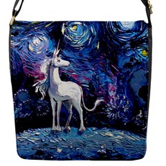 Unicorn Starry Night Print Van Gogh Flap Closure Messenger Bag (s) by Sarkoni