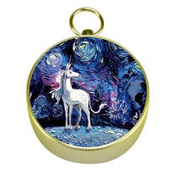 Unicorn Starry Night Print Van Gogh Gold Compasses by Sarkoni