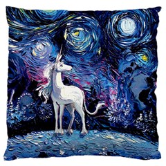 Unicorn Starry Night Print Van Gogh Large Premium Plush Fleece Cushion Case (one Side) by Sarkoni