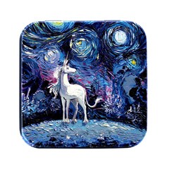 Unicorn Starry Night Print Van Gogh Square Metal Box (black) by Sarkoni