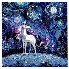 Unicorn Starry Night Print Van Gogh Wooden Puzzle Square by Sarkoni