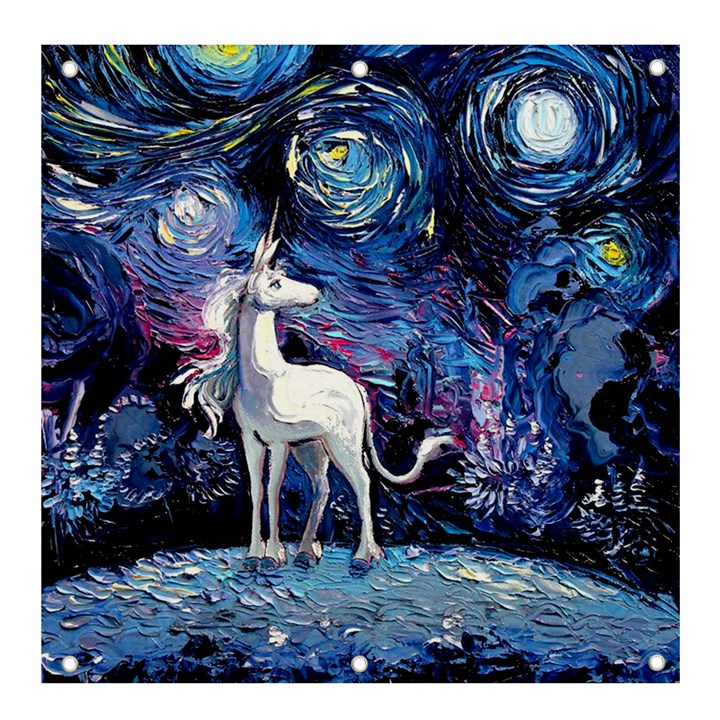 Unicorn Starry Night Print Van Gogh Banner and Sign 4  x 4 