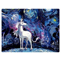 Unicorn Starry Night Print Van Gogh Two Sides Premium Plush Fleece Blanket (extra Small) by Sarkoni