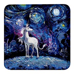 Unicorn Starry Night Print Van Gogh Square Glass Fridge Magnet (4 Pack) by Sarkoni