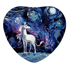 Unicorn Starry Night Print Van Gogh Heart Glass Fridge Magnet (4 Pack)