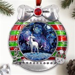 Unicorn Starry Night Print Van Gogh Metal X Mas Ribbon With Red Crystal Round Ornament Front