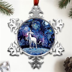 Unicorn Starry Night Print Van Gogh Metal Small Snowflake Ornament