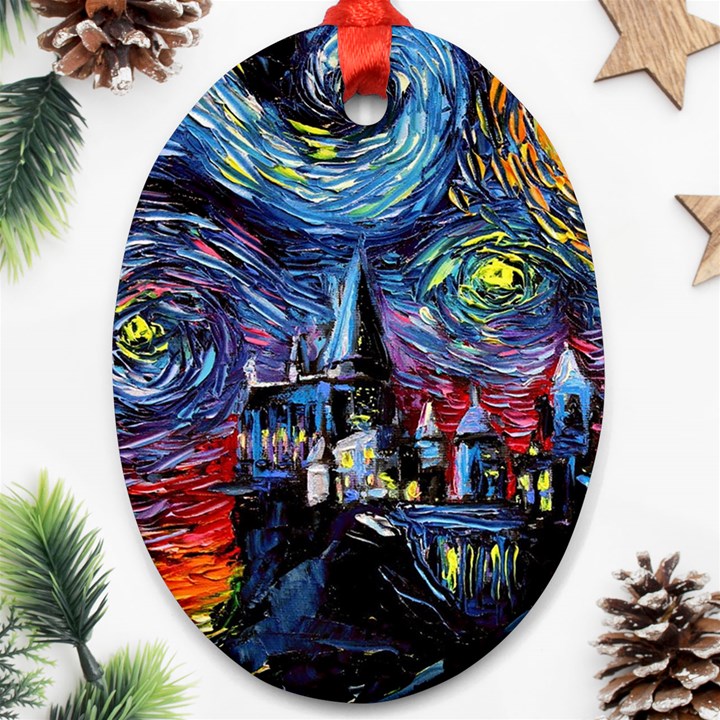 Castle Starry Night Print Van Gogh Parody Ornament (Oval)