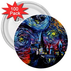 Castle Starry Night Print Van Gogh Parody 3  Buttons (100 Pack)  by Sarkoni