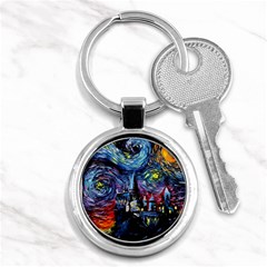 Castle Starry Night Print Van Gogh Parody Key Chain (round) by Sarkoni