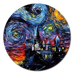 Castle Starry Night Print Van Gogh Parody Magnet 5  (round) by Sarkoni