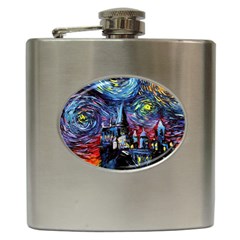 Castle Starry Night Print Van Gogh Parody Hip Flask (6 Oz) by Sarkoni