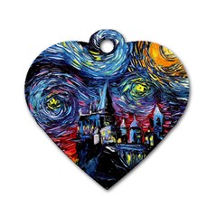 Castle Starry Night Print Van Gogh Parody Dog Tag Heart (One Side)