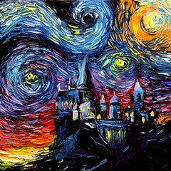 Castle Starry Night Print Van Gogh Parody Play Mat (square) by Sarkoni