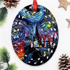 Castle Starry Night Print Van Gogh Parody Ornament (oval Filigree)