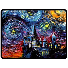 Castle Starry Night Print Van Gogh Parody Two Sides Fleece Blanket (large) by Sarkoni