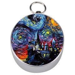 Castle Starry Night Print Van Gogh Parody Silver Compasses by Sarkoni