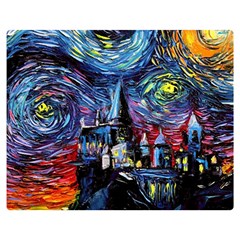 Castle Starry Night Print Van Gogh Parody Two Sides Premium Plush Fleece Blanket (medium)