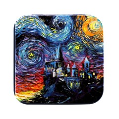 Castle Starry Night Print Van Gogh Parody Square Metal Box (black) by Sarkoni