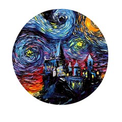 Castle Starry Night Print Van Gogh Parody Mini Round Pill Box by Sarkoni