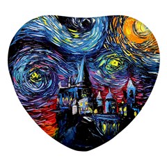 Castle Starry Night Print Van Gogh Parody Heart Glass Fridge Magnet (4 Pack) by Sarkoni