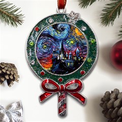 Castle Starry Night Print Van Gogh Parody Metal X mas Lollipop With Crystal Ornament