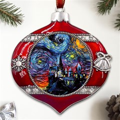 Castle Starry Night Print Van Gogh Parody Metal Snowflake And Bell Red Ornament