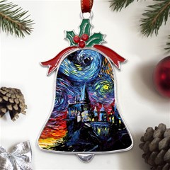 Castle Starry Night Print Van Gogh Parody Metal Holly Leaf Bell Ornament