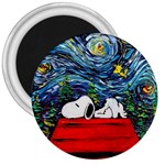 Dog Cartoon Vincent Van Gogh s Starry Night Parody 3  Magnets Front