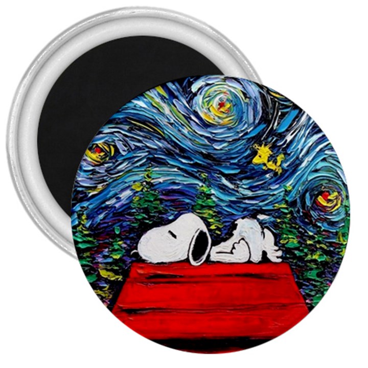 Dog Cartoon Vincent Van Gogh s Starry Night Parody 3  Magnets