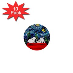 Dog Cartoon Vincent Van Gogh s Starry Night Parody 1  Mini Buttons (10 Pack)  by Sarkoni