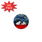 Dog Cartoon Vincent Van Gogh s Starry Night Parody 1  Mini Magnets (100 pack)  Front