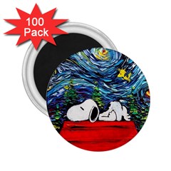 Dog Cartoon Vincent Van Gogh s Starry Night Parody 2 25  Magnets (100 Pack)  by Sarkoni